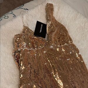 PrettyLittleThing Gold Asymmetrical Sequin Dress